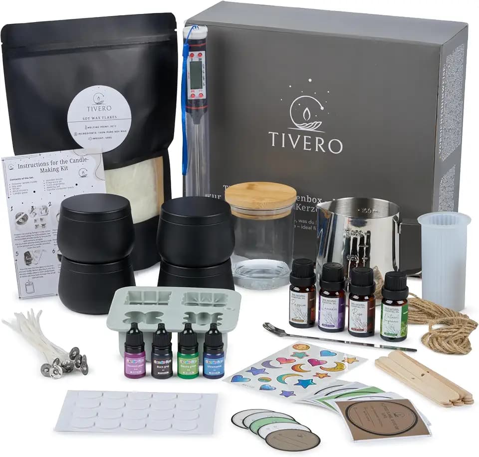 Kerzen selber machen Set – DIY Kerzen Gießset & Kerzenherstellung Bastelset mit Silikonformen, Sojawachs, Dochten & Zubehör – Komplettset für Duftkerzen, Anfänger & Profis, kreative Geschenkidee