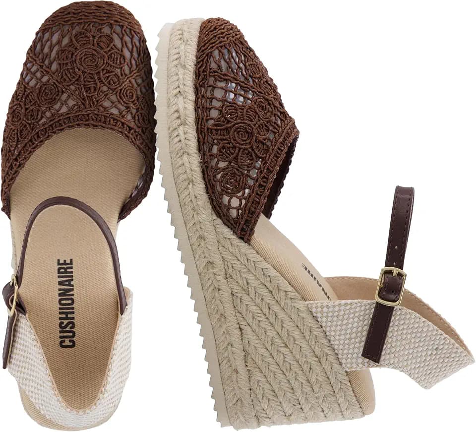 CUSHIONAIRE Flora Platform Espadrilles for Women, Dressy Wedge Closed Toe Sandals with Ankle Strap and Cushioned Footbed