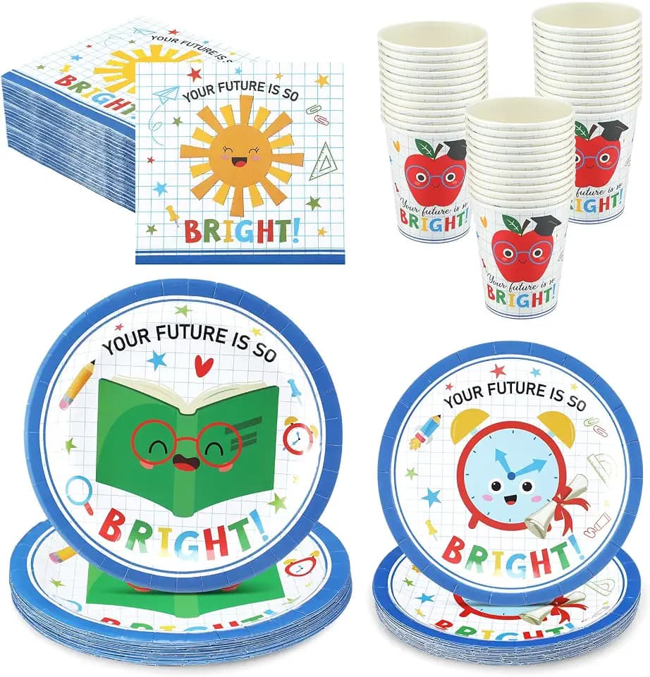Qinyoung 122 Pcs Kindergarten Back to School Plates and Napkins Set