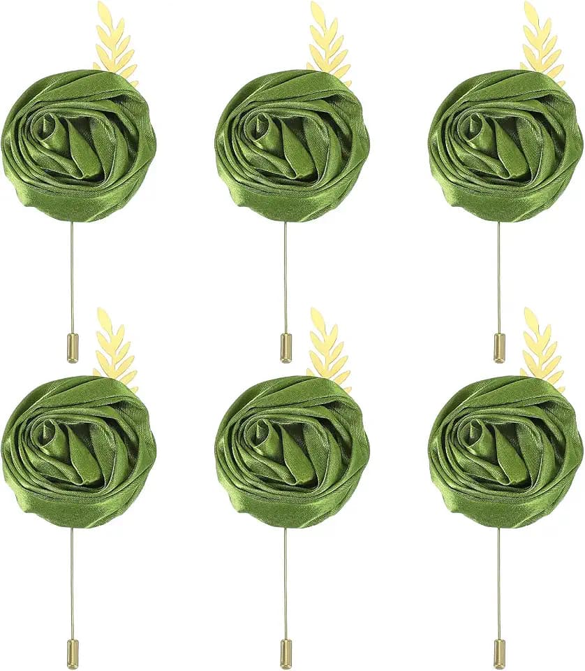 MECCANIXITY 6 Pcs Groom Boutonnieres Rose Boutonnieres Pins for Men Wedding Ceremony Anniversary Prom Formal Party, Green(4.7"x2")
