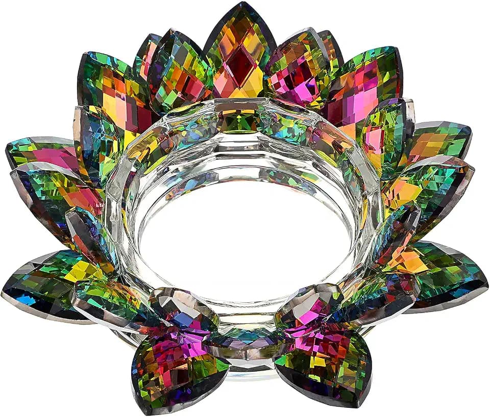 SUMTREE Dekorativer Teelichthalter, Kristallblume, Lotus-Kerzenhalter für Votivkerzen oder Stumpenkerzen, bis zu 7,6 cm breit, bunt