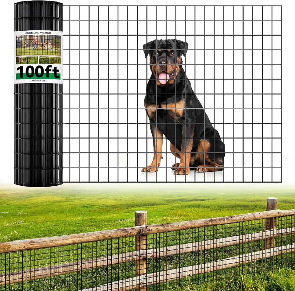 Welded Wire Fence, 100ft(L) x 48inch(H) PVC Anti-Rust Coated Wire Mesh, 2 Inch x 3 Inch 16GA Garden Edging Border, Roll Metal Animal Barrier for Yard Vegetable Plant Protection Poultry Netting