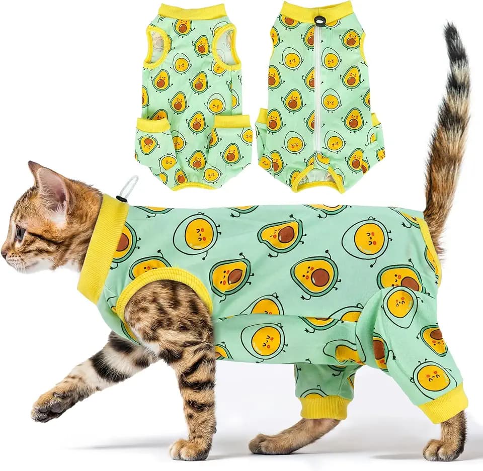 Cat Recovery Suit with Hind Legs,Cat Onesie After Surgery,Avocado L