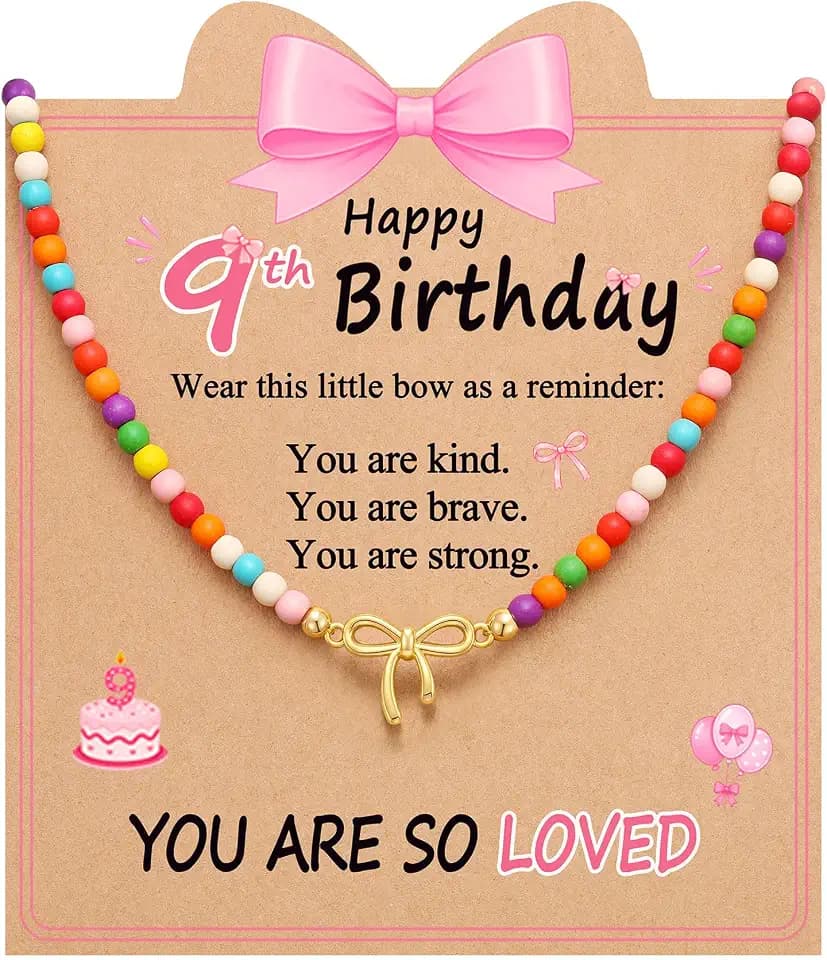 PINKDODO Cute Bow Necklace Happy 8th 9th 10th Birthday Gifts for Girls