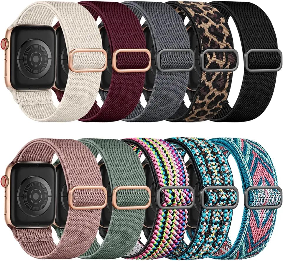 Maledan 10-Pack Stretchy Nylon Solo Loop for Apple Watch Bands Women Men