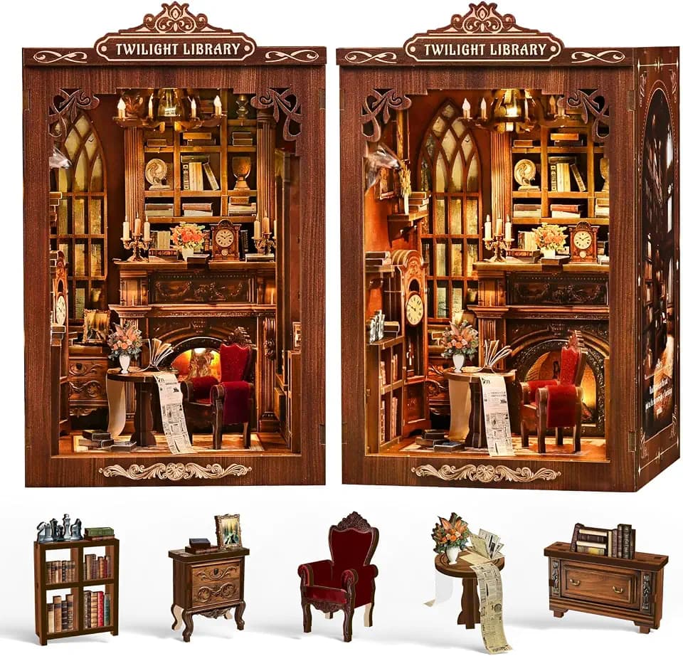DIY Book Nook, Miniature House Kit with LED Lights - Twilight Library