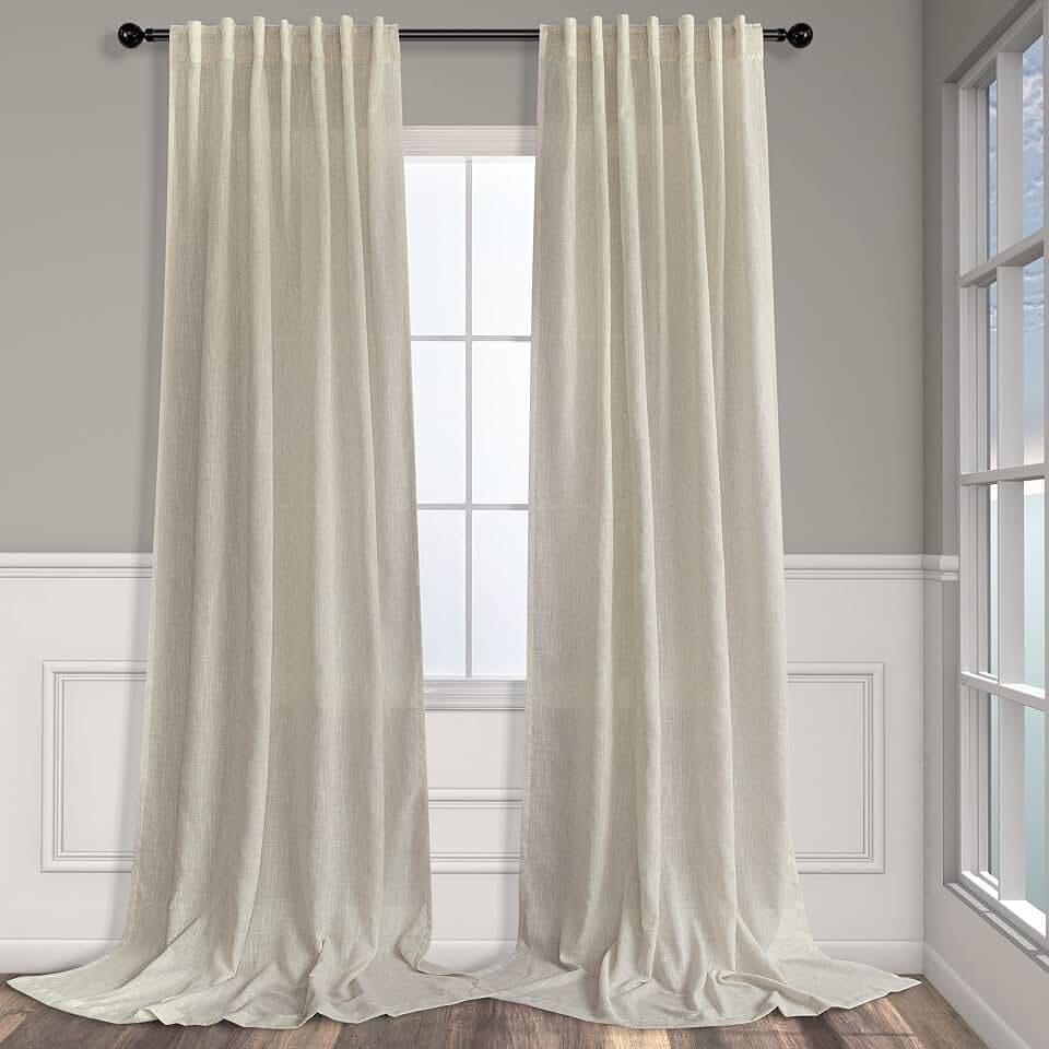 Pitalk 60 Inch Wide Curtains for Boys Bedroom Teen Girls 90 Inches Long Linen Sheer Extra Wide Large Tan Beige Curtains for Nursery Room Playroom Cottage Core 2 Panel Back Tab Pocket 60 x 90 Length