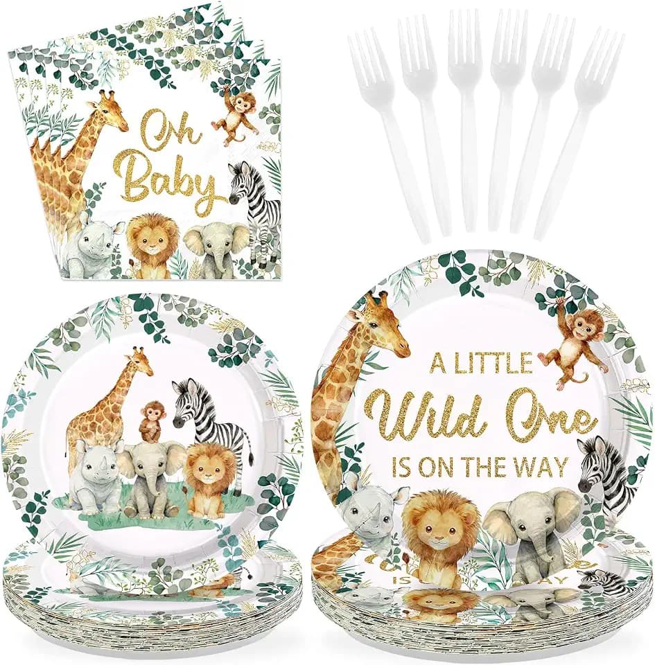 96 Pcs Jungle Safari Baby Shower Decorations for Welcome Baby Serves 24