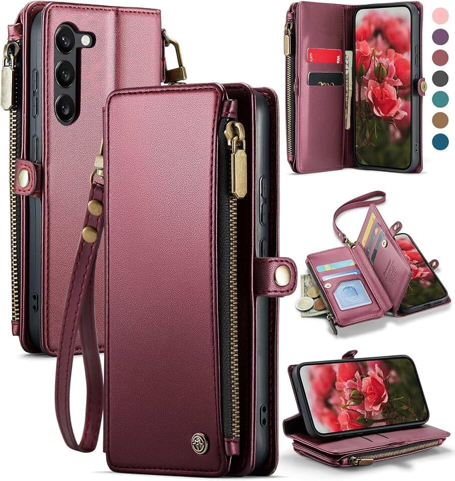 Defencase for Samsung Galaxy S23 Wallet Case with RFID Card Holder, WineRed