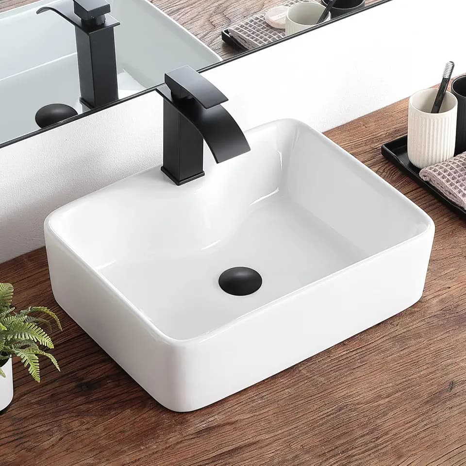 Vessel Sink 19"x15" Rectangular White with Faucet Hole Bathroom Sink