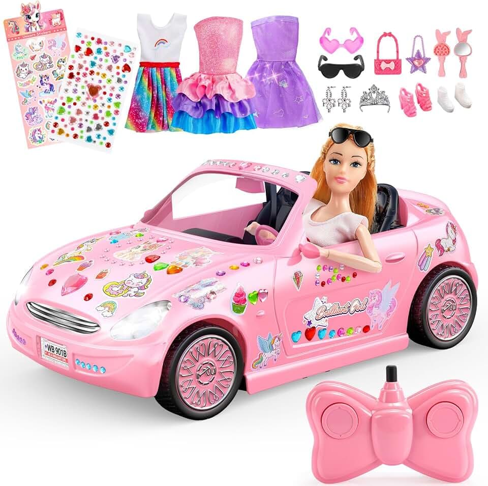 RC Cars, Remote Control Car with Doll and Sticker for Girls,2.4GHz Rechargeable RC Car Birthday Gift for 3 4 5 6 7 8 9 10 Year Old Girl,Great Girls Toys Birthday Gifts for Ages 3-10 Years Old Girls