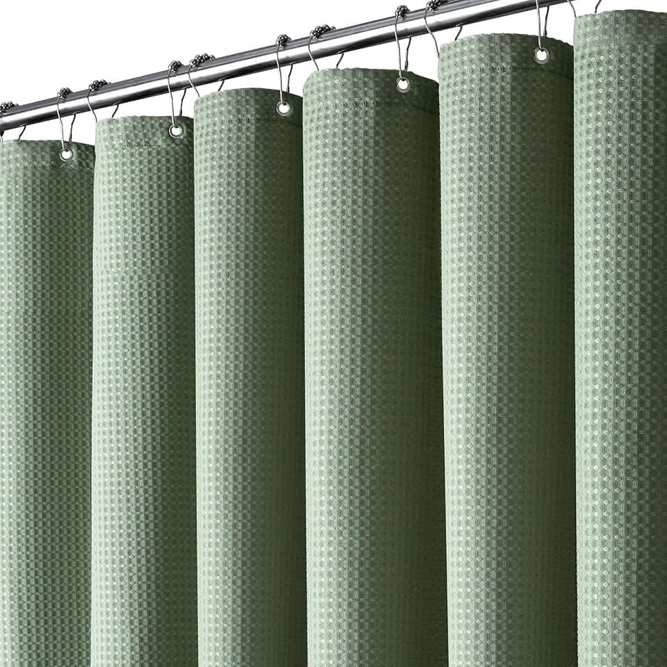 BTTN Duschvorhang Stoff Waffelstruktur 100x200 cm schmaler, Grün/Salbeigrün