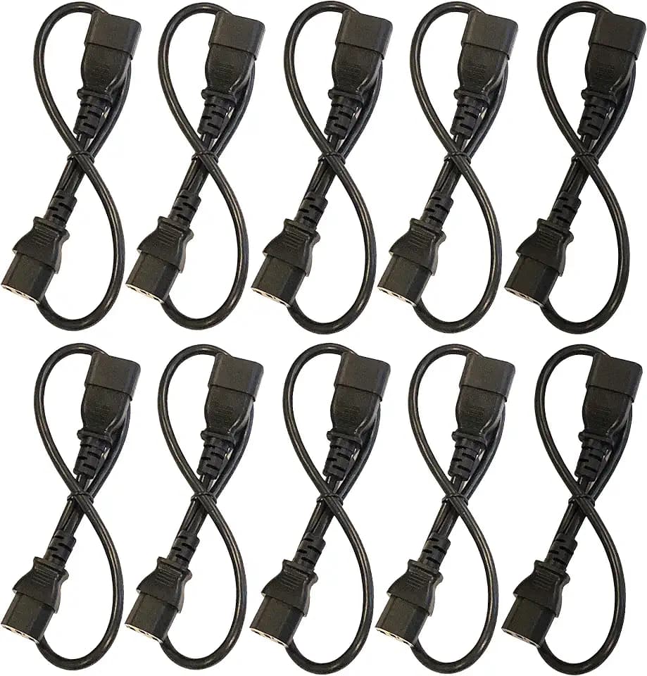 10 Pack of 2 Foot IEC 320 NEMA C13 C14 10A 18AWG AC Power Cord PDU to CPU Cables