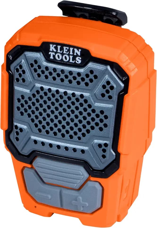 KLEIN TOOLS AEPWS1 Wearable Bluetooth Speaker, Built-in Mic for Hands-Free Music and Calls, Portable, Waterproof IP67, Magnetic and Clip-On Jobsite Mini Speaker