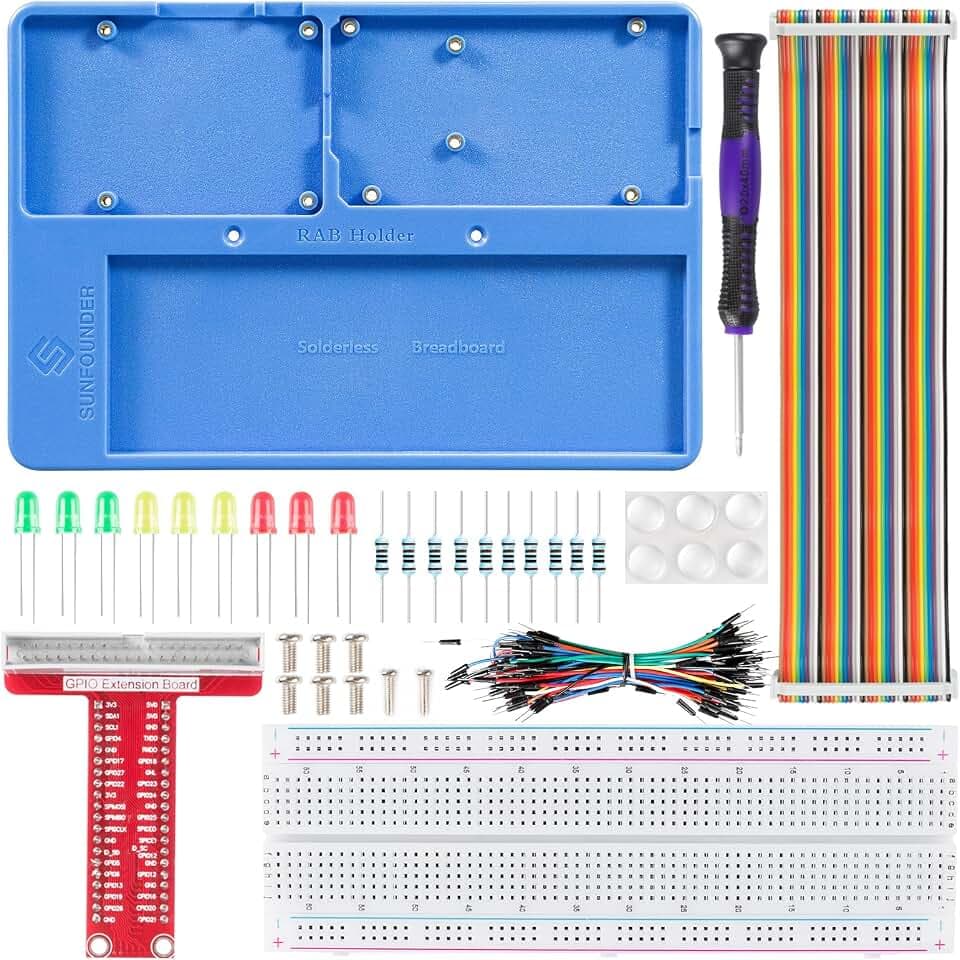SUNFOUNDER RAB Holder Kit - Raspberry Pi Breadboard Kit with 830 Points solderless Circuit Board Compatible with Arduino & Raspberry Pi 4B, 3B+, 3B, 2B, 1 Model B+ A+