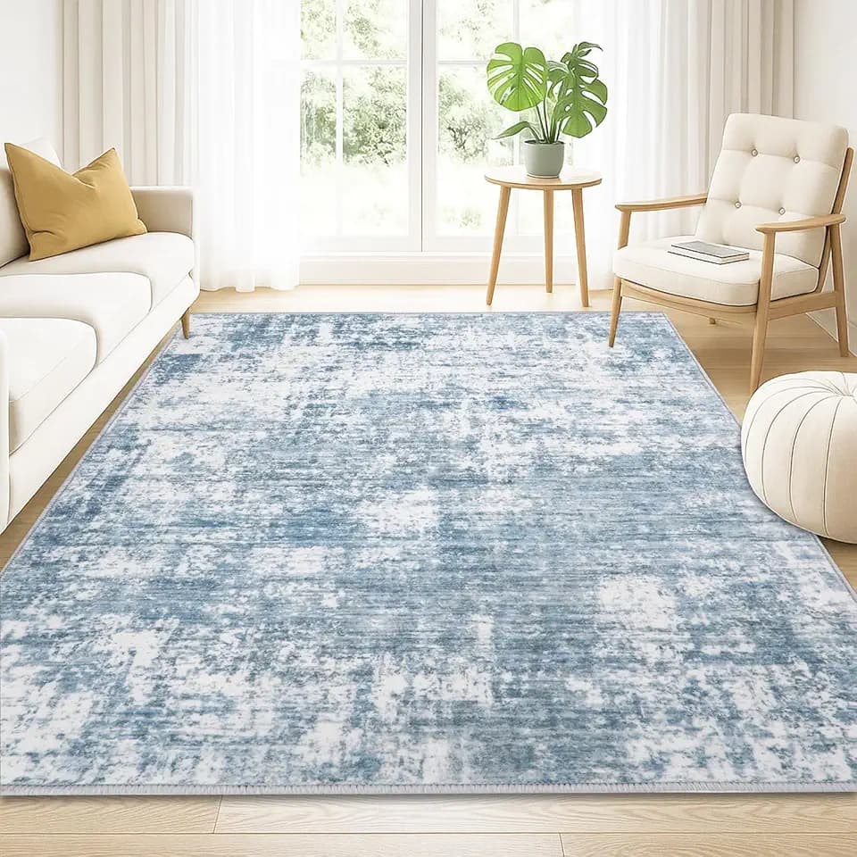 Waschbare Kurzflor Teppiche Wohnzimmer Blaugrau, 160x230 cm
