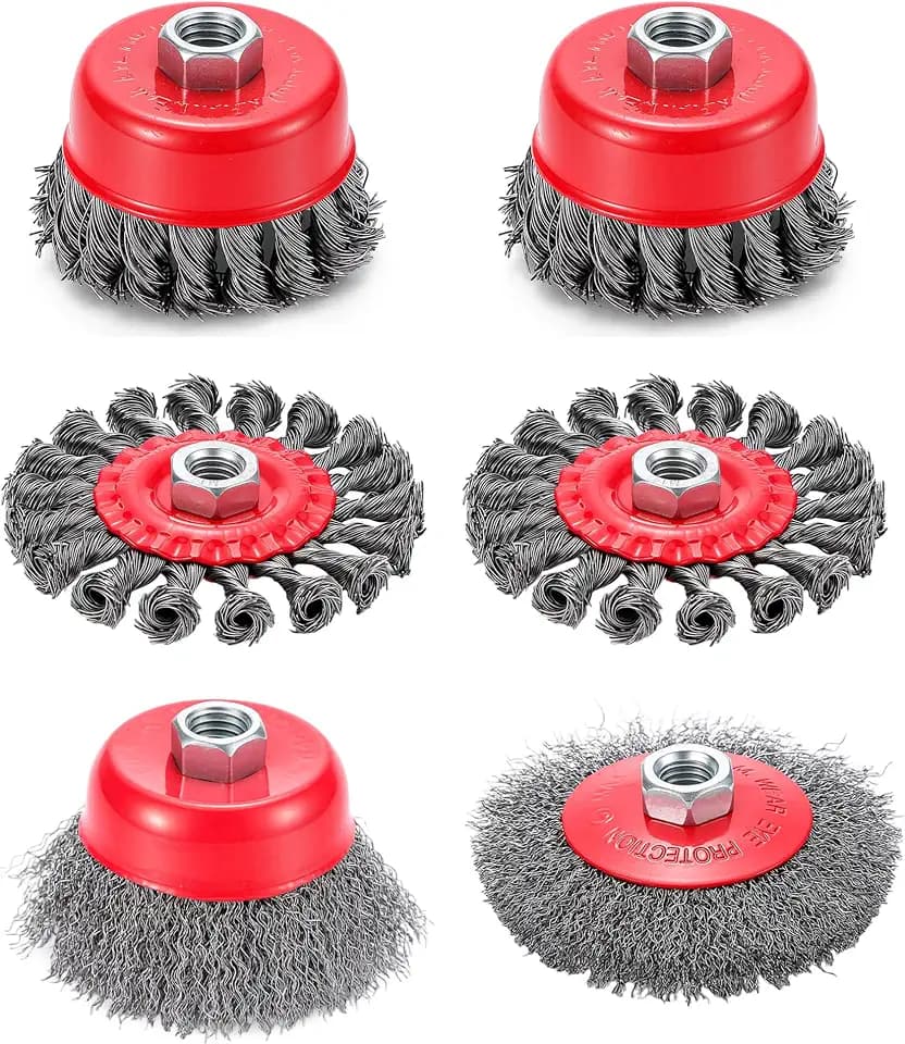 6 Stück Drahtbürste Winkelschleifer, Topfbürste Winkelschleifer & Scheibenbürste ⌀ 75mm und 100mm, Flex Drahtbürste Stahlbürste für M14 Winkelschleifer, Bürstenaufsatz für Polier Entrosten Schleifen