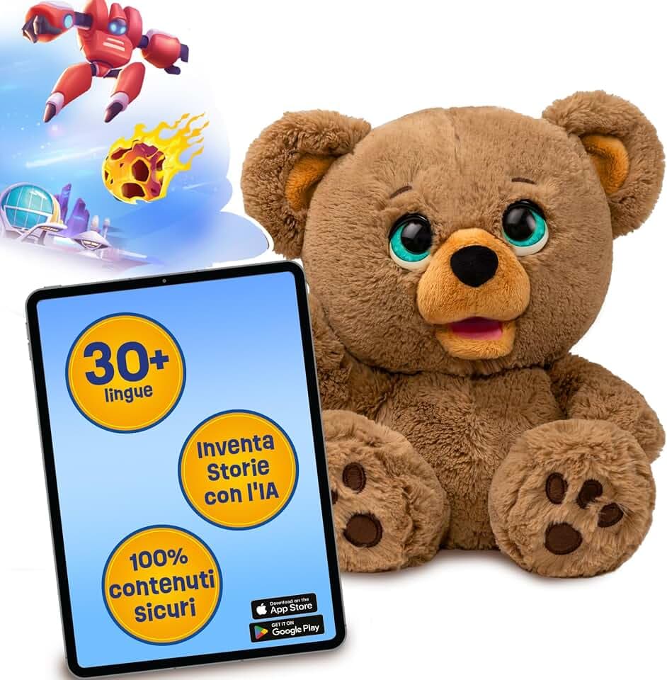 PLAYi – PoE der Bär mit künstlicher Intelligenz, erstellen Sie Geschichten mit Einer App und bewegen Sie den Mund beim Zählen mit ChatGPT KI-Technologie, geeignet für Kinder, 60 Minuten Speicher,