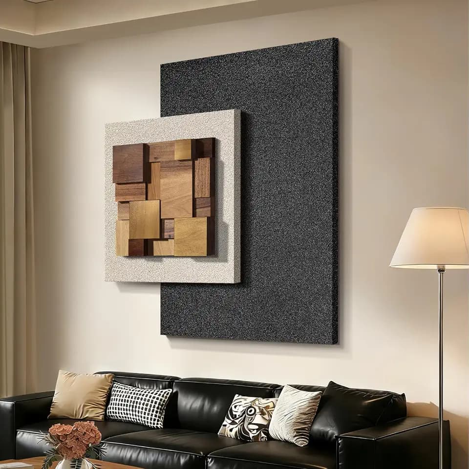 3D Abstract Greyish Black Textured Wall Art Sandstone Living Room Decor