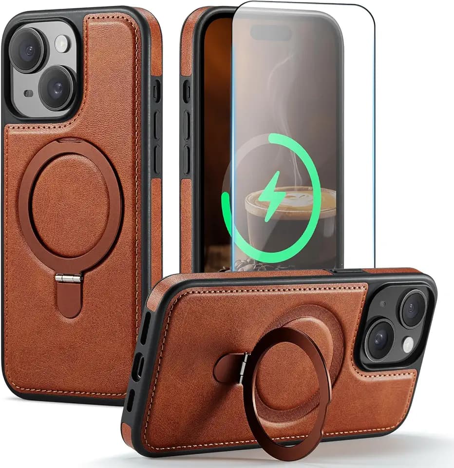 for iPhone 14 Case with Stand Compatible with Magsafe, Brown