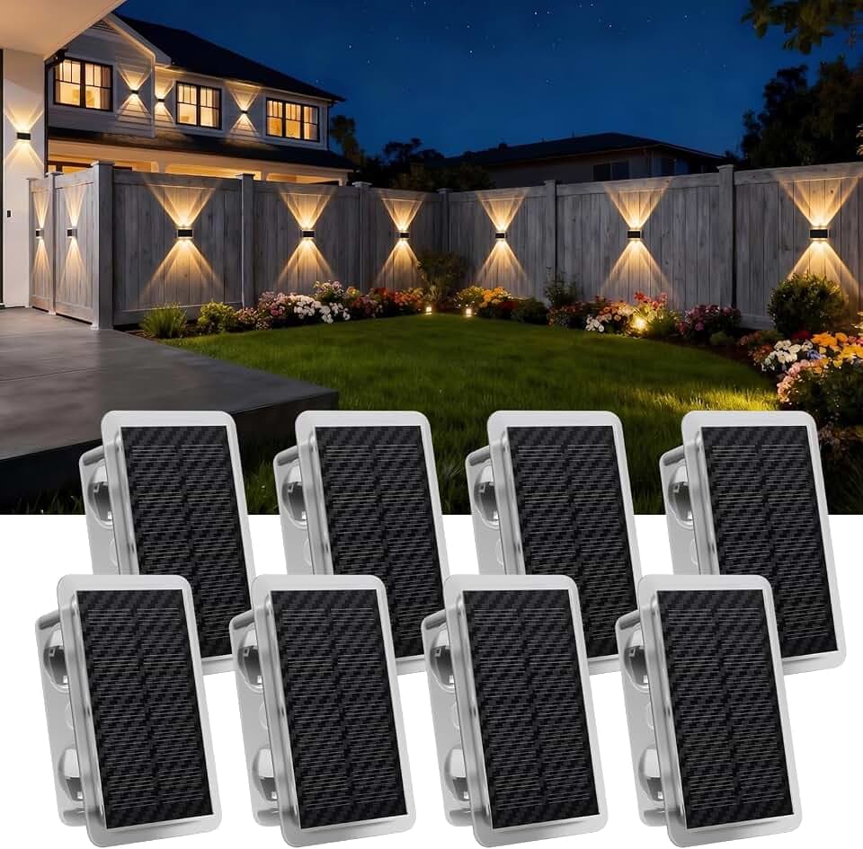 Solar Fence Lights Outdoor, Up Down Glow Solar Powered Wall Lights with 3 Modes Color Temp Changing-3000K/4000K/6000K, IP65 Waterproof LED Solar Garden Light for Patio Pool Step Porch Yard-8 Pack