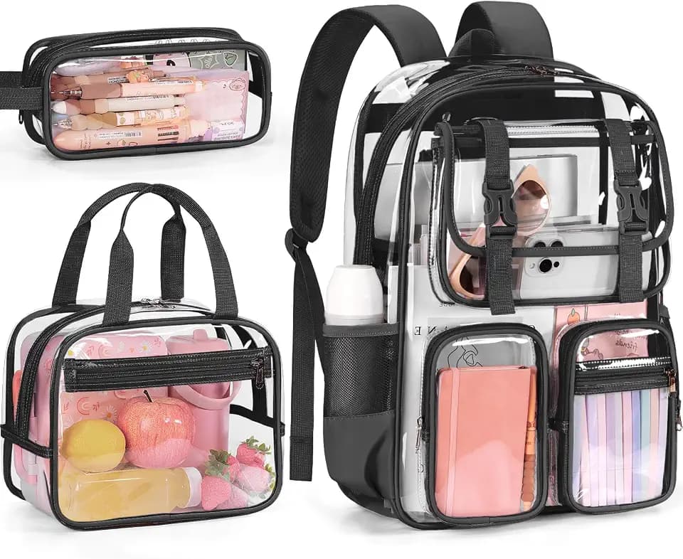 Fimibuke Clear Backpack for Girls - 3 PCS Heavy Duty Kids Boys Clear Bags