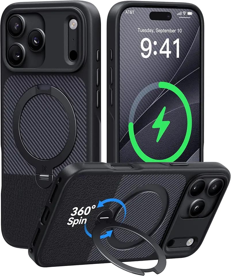 CASEKOO Texture Black 360 Spin Magnetic Stand for iPhone 18 Pro Max Case