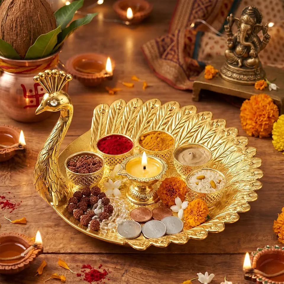 Return Gifts for Pooja Indian Diwali Gift for Women 6.3" x 4.3", Gold