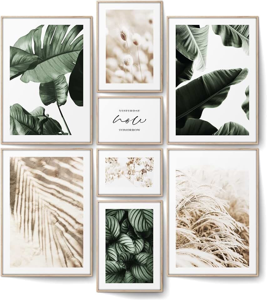 Botanic Green Beige Poster Set – Pflanzen & Trockenblumen Bilder für Wohnzimmer, Schlafzimmer & Büro – Moderne Natur Wanddeko (4x A3 | 2x A4 | 2x A5 | ohne Rahmen | 8er Set)