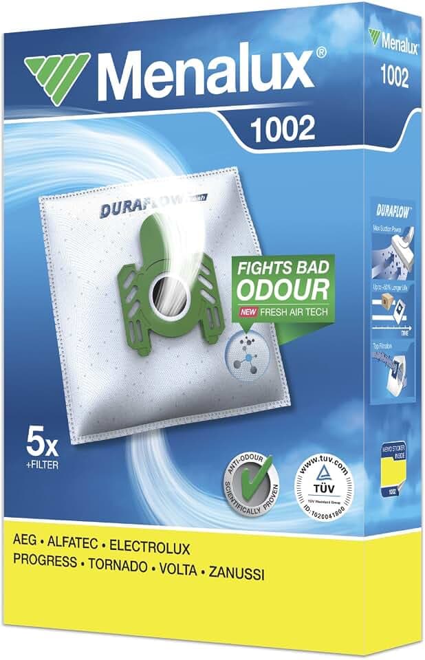 Menalux 1002 5 Staubbeutel (Synthetik Staubbeutel, hohe Saugleistung & Filtration, Hygieneverschluss, Anti-Geruch, neutralisiert Gerüche, reißfest, +50% Lebensdauer, weiß)