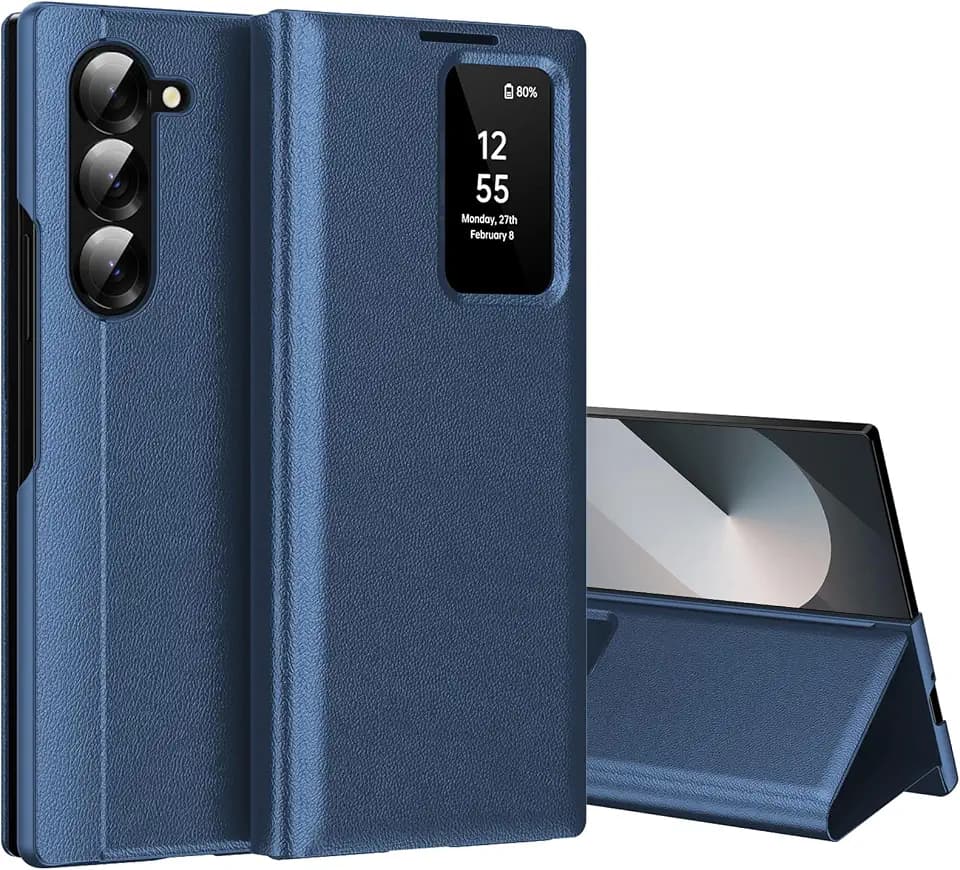 for Samsung Galaxy Z Fold 7 with Smart Small Screen View, S-View Wallet Phone Case, for Samsung Fold 7 Case Smart Window Cover, Smart Flip Leather Protective Cover (Purple)