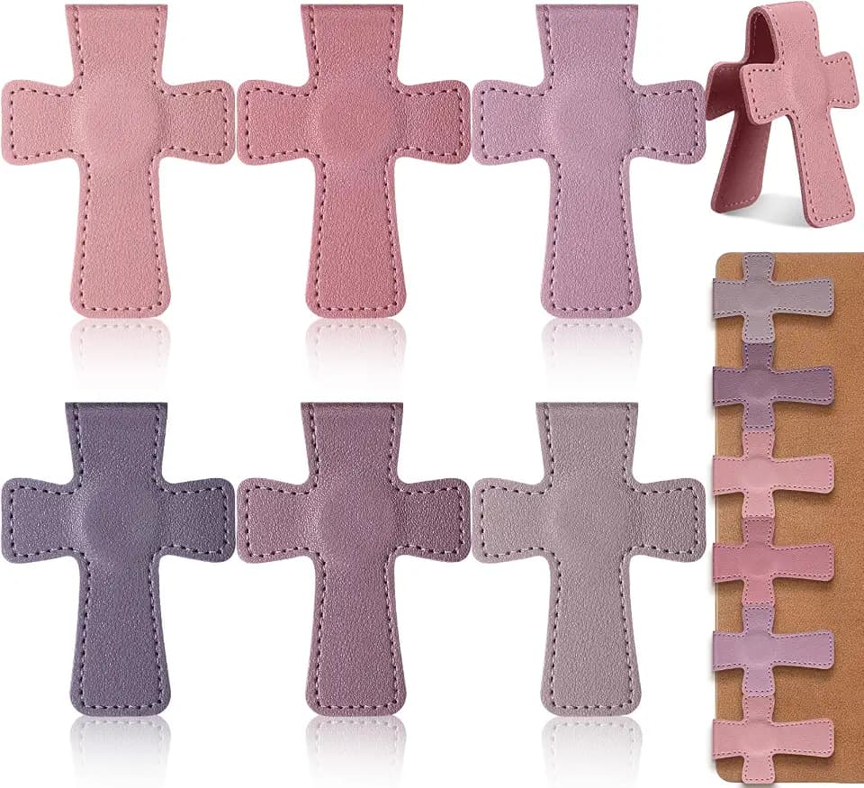 Relaxweex 6 Pcs Cross Leather Magnetic Bookmarks for Women, Pink-Purple