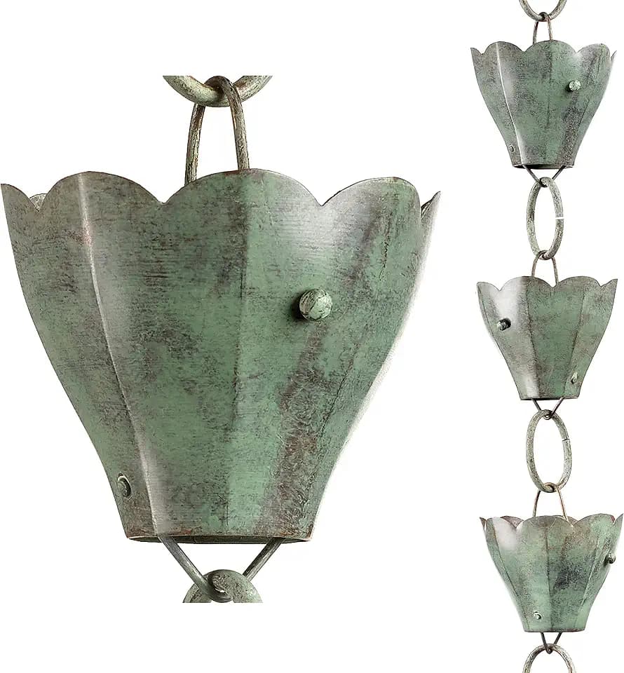 Good Directions 463V1-8 Tulip Rain Chain 8-1/2 Feet Long, 13 Extra Large Cups, 100% Blue Verde Pure Copper