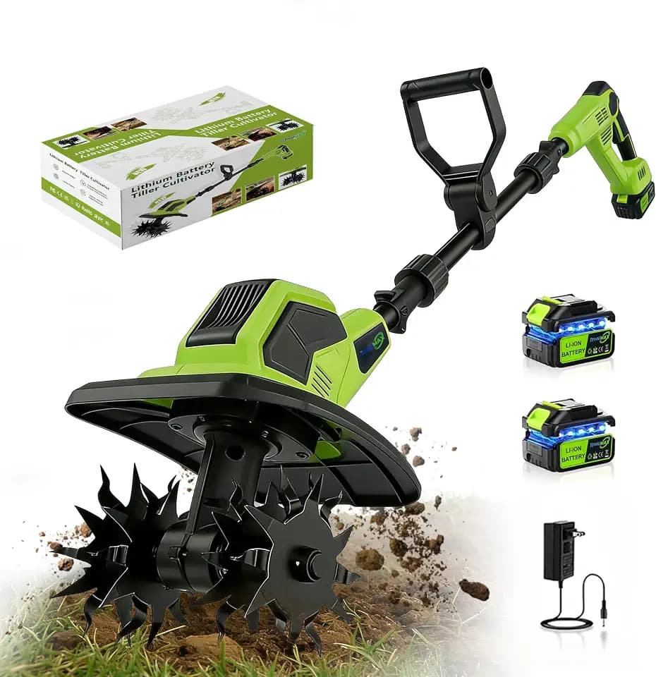 Cordless Electric Tiller for Gardening with 2 x 4.0AH Batteries, 9" Width & 6.7" Depth, 48 Steel Tines, Lightweight Rototiller for Soil Cultivation/Lawn, Gardening Gifts for Parents, Seniors