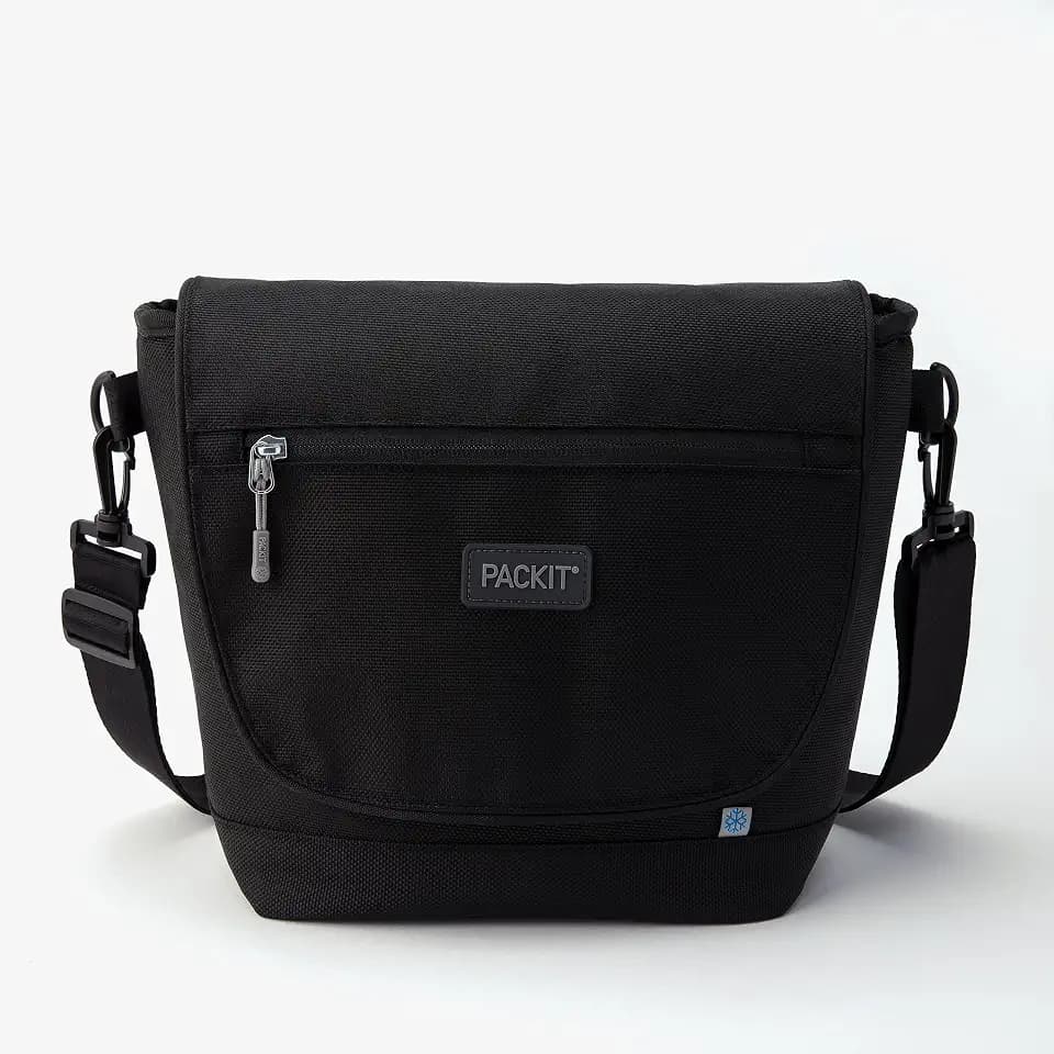 PackIt Freezable Brooklyn Crossbody, Black, Engineered with EcoFreeze Technology: Triple Layers for Protection and Ultimate Cooling, Removable Crossbody Strap, For Office Lunches, Fresh Food On the Go