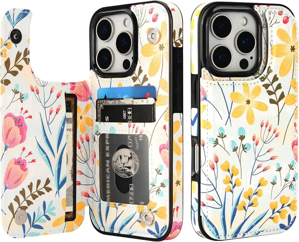 HAOPINSH Wallet Case with Card Holder for iPhone 16 Pro,Floral Flower