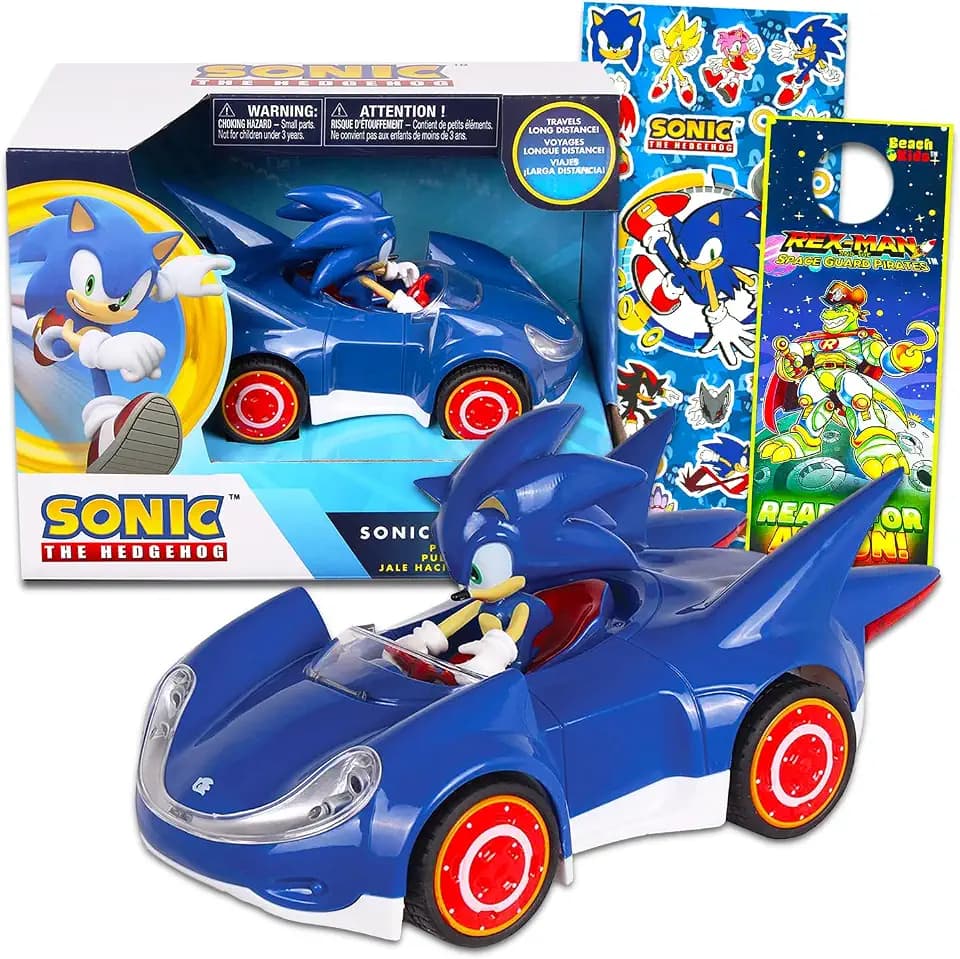 Sonic Race Car Set - Toy Bundle with Pull Back Racecar, Stickers & More