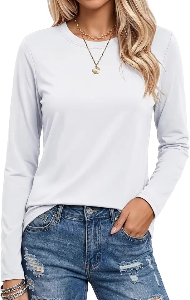 MAGCOMSEN Women's Long Sleeve Cotton Crew Neck T-Shirt Casual Tee Basic Top