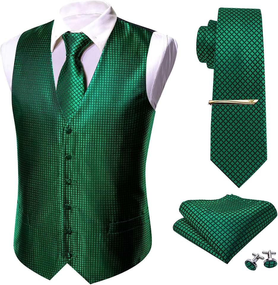 Barry.Wang formelles Herren-Westen-Set, Paisleydruck, Krawatte, Einstecktuch Manschettenknöpfe, Kravattenklammer, Anzug-Weste 5-teilig