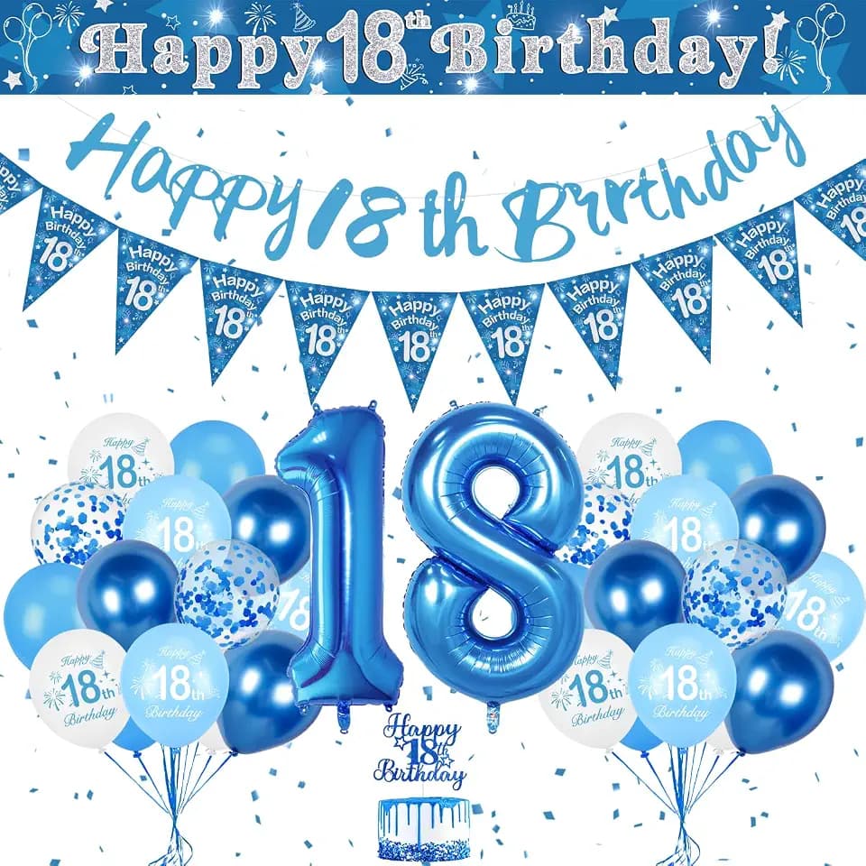 Luftballon 18. Geburtstag Blau, Geburtstagsdeko 18 Jahr Junge, 32 Zoll Blau Luftballons Zahlen 18, Deko 18. Geburtstag Junge Happy Birthday Banner Kindergeburtstag Deko