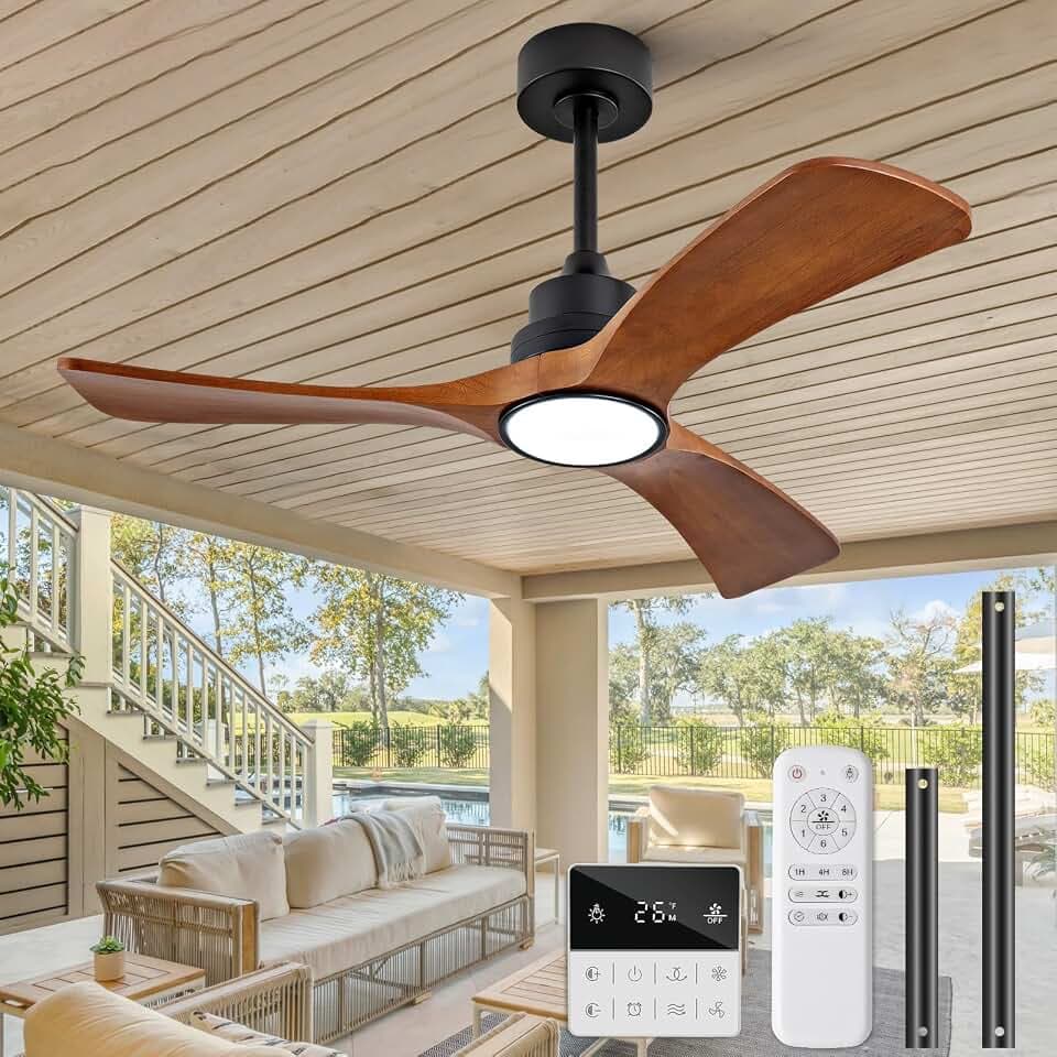 42 inch Flush Mount Ceiling Fans with Lights,Remote Control,Wall Switch,Solid Wood Blades,Dimmable,Reversible,Noiseless,Power Off Memory Low Profile Ceiling Fan for Bedroom Patio Indoor/Outdoor