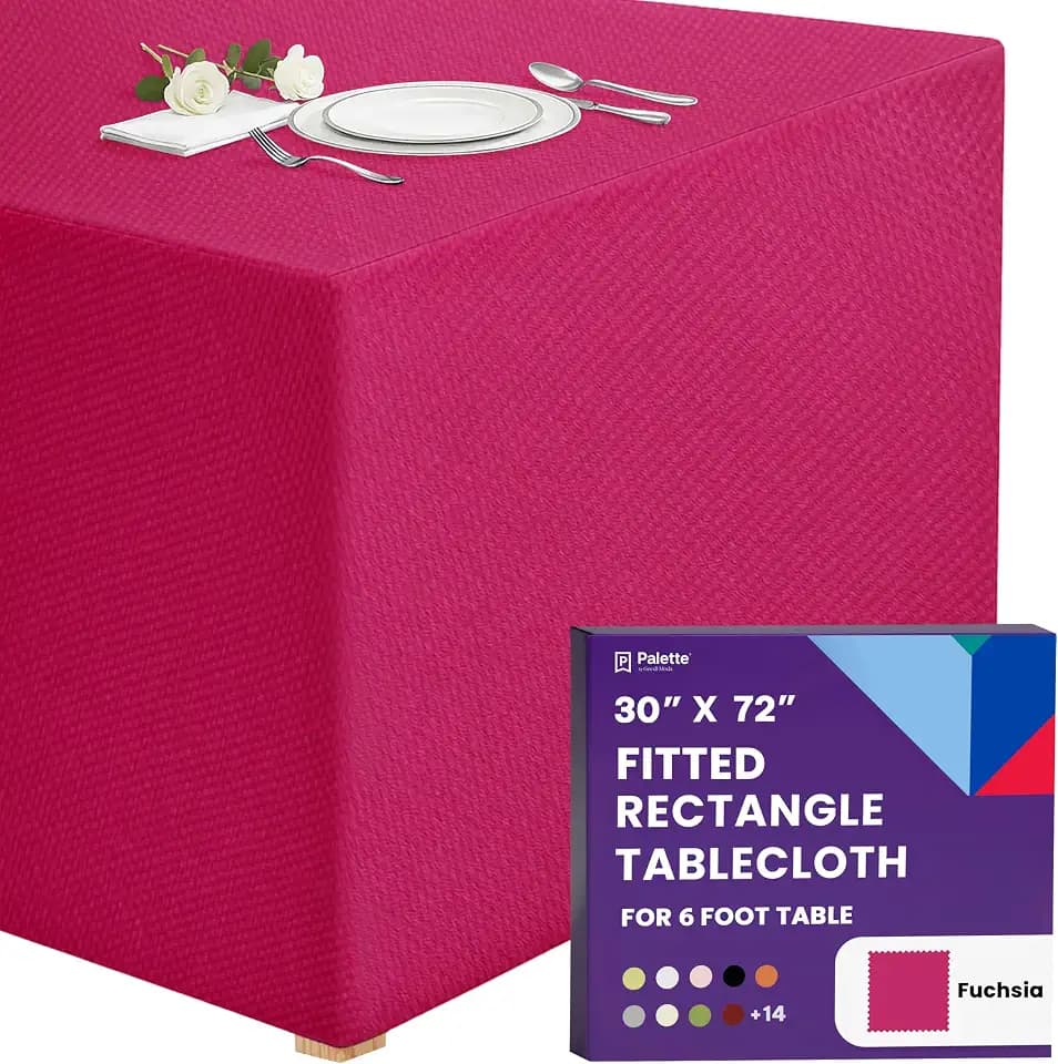 Gee Di Moda Fitted Tablecloth - 72 x 30 Inch Fuchsia Floor-Length Fitted Table Cloth for 6 Foot Rectangle Table, Heavy Duty Washable Fabric for Parties, Dinner, Weddings, Baby Shower & Trade Show