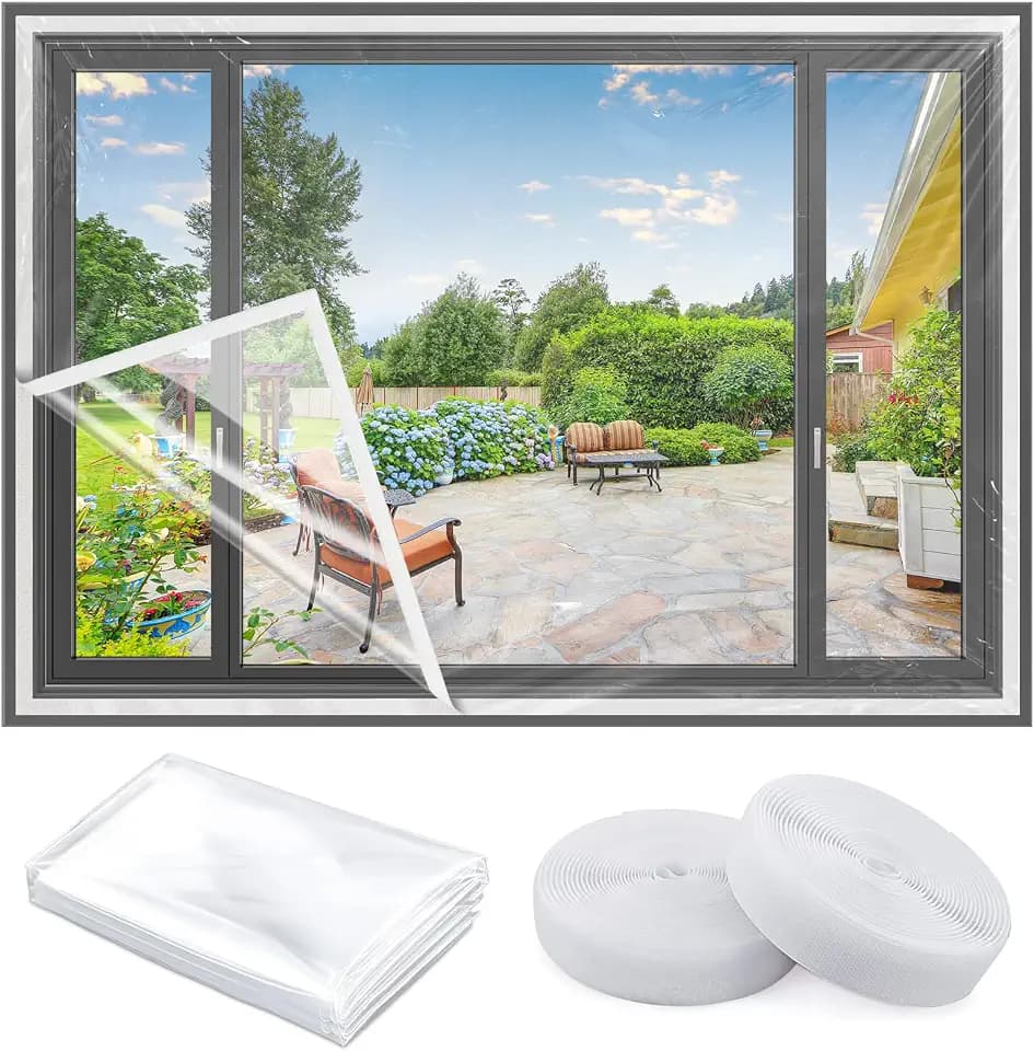 Window Insulation Kit, 47 in x10 ft Cuttable Plastic Film with Adhesive Tape for Winterizing​
