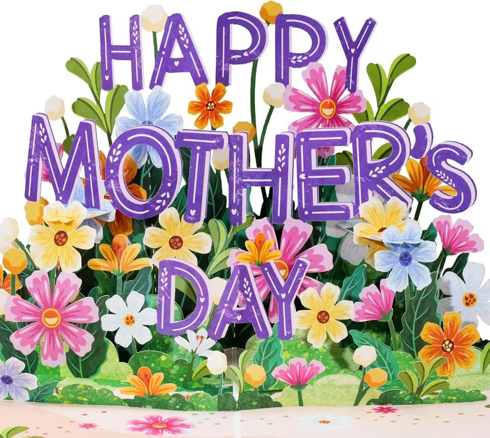 Paper Love Frndly 3D Pop Up Happy Mothers Day Card, Handcrafted - 100% Recycled and Eco-Friendly, 8" x 6" Cover - with Note Tag