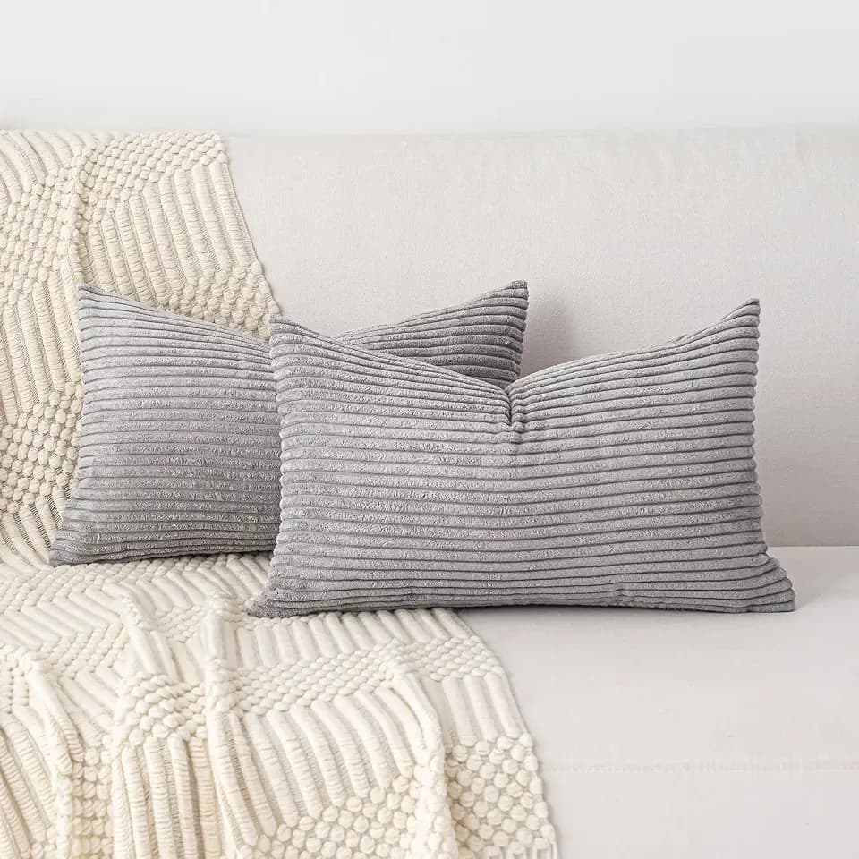 Kordsamt Kissenbezug 40x60 2er Set Hellgrau Kissenbezüge Kissenhülle Dekokissen Sofakissen Couchkissen Moderne Deko für Sofa Schlafzimmer Wohnzimmer Balkon