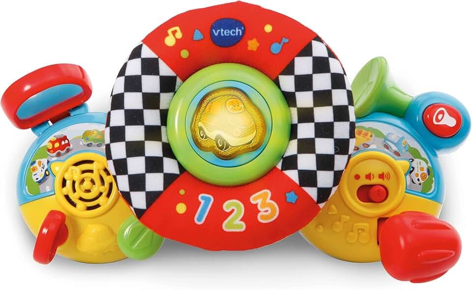 VTech 80-192522 TUT Kinderwagen-Lenkrad-Langhantel-Spielzeug mit Klemmstreifen, Fahrsimulator, Lehrt Neue Wörter und Verkehrssicherheit, Sortiert, única