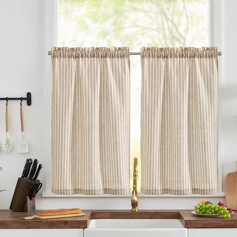 Vangao Scheibengardinen Boho Streifen Bistrogardine 2er Set 65Bx90Hcm Braun