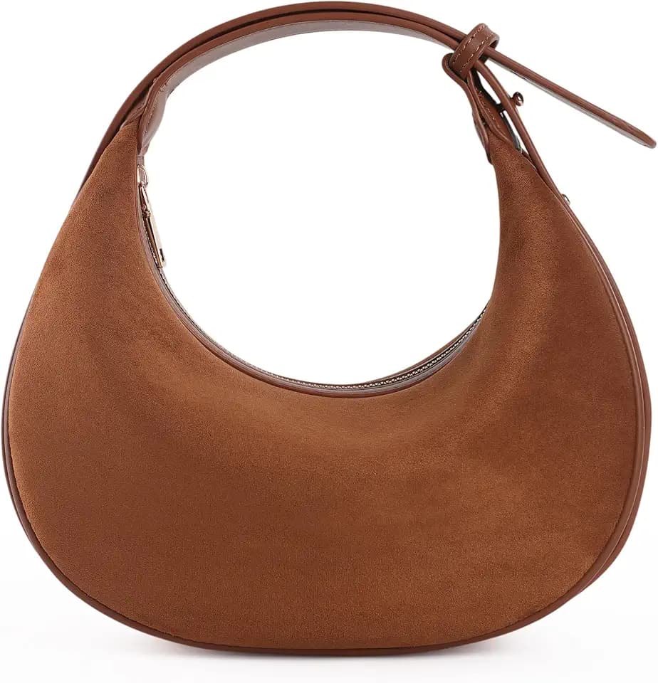 Suede Crossbody Bag for Women, Crescent Shoulder Bag Trendy Tote Handbags, Vintage Hobo Handbag Purses with Adjustable Strap