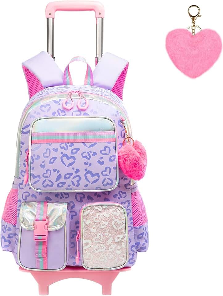 HTgroce Schulranzen mit Rollen für Mädchen Trolley Rucksack schultrolleys Schulrucksack Kinderkoffer Rolling Backpack