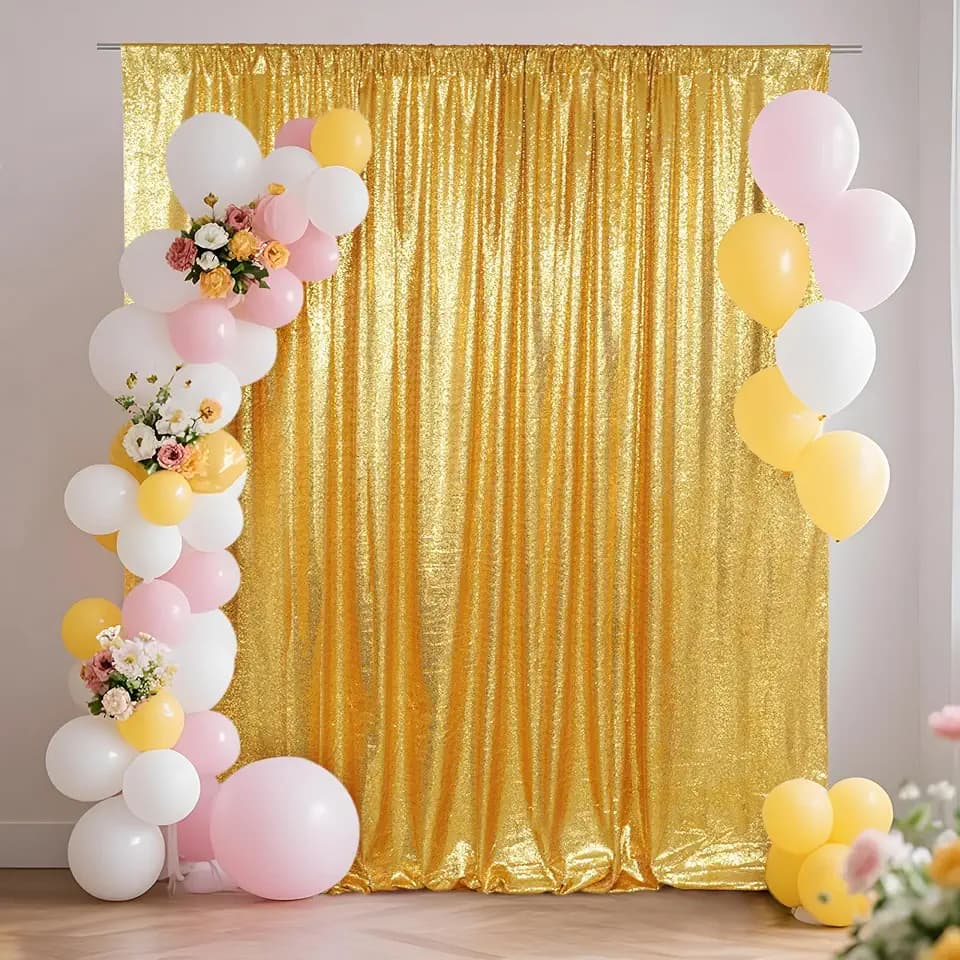 SquarePie 20x10ft Gold Sequin Backdrop, High Density Non-Transparent Glitter Curtain for Photography, Birthday, Wedding Party Decorations, Thick Solid Background with 4" Rod Pocket, 1 Panel